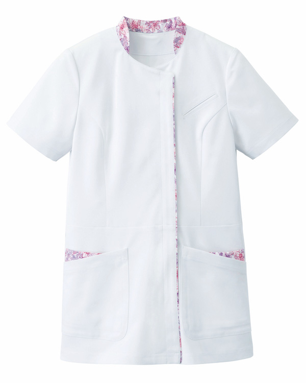 「日比谷花壇」コラボ、上品な花柄がポイントのノスタンドカラージャケット（ホワイト）