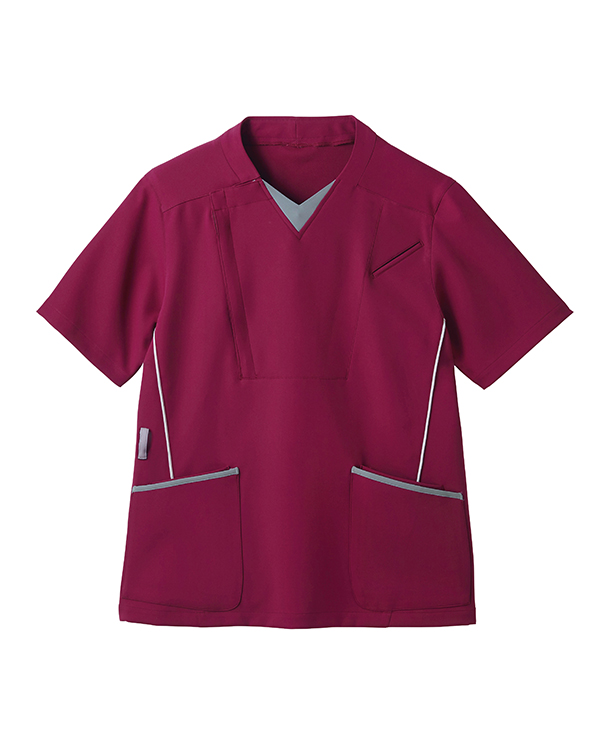 痩せ見えデザインダブルポケットカラースクラブ（ワイン）