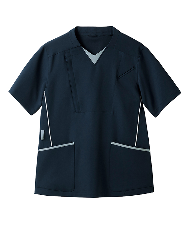 痩せ見えデザインダブルポケットカラースクラブ（ネイビー）