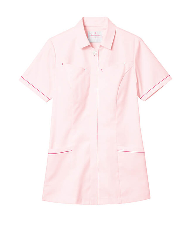 細見え！配色ステッチナースジャケット（ピンク）