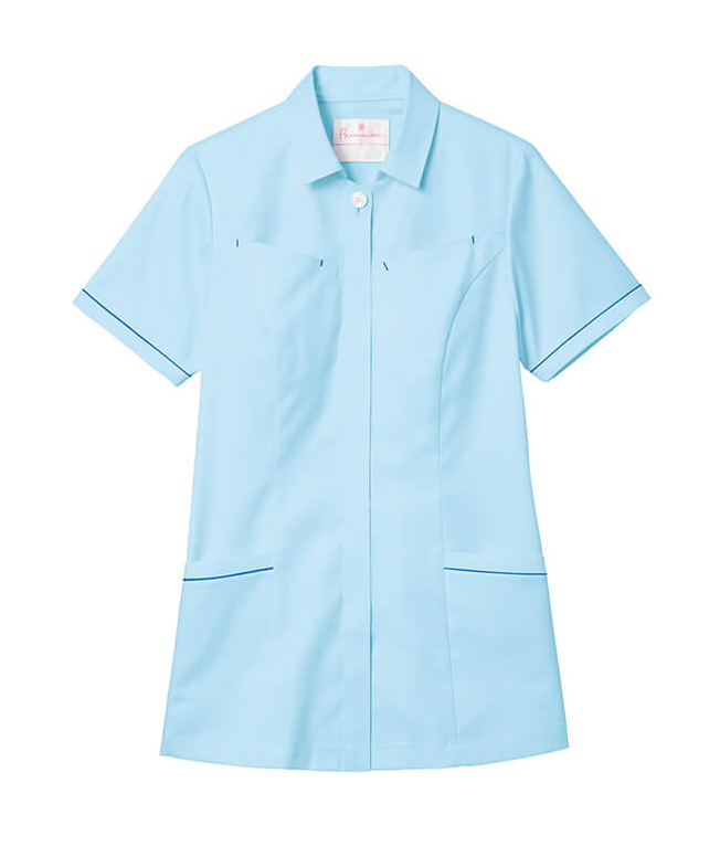 細見え！配色ステッチナースジャケット（サックス）