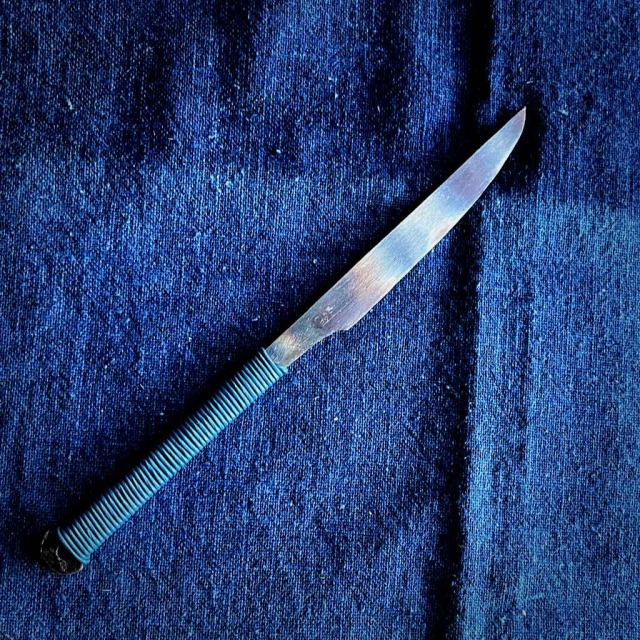 ナチュラルな焼き色です！ 鉄釘ペーパーナイフ革紐巻 05(ブルー)