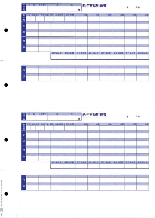 OBC 6235 単票封筒用支給明細書(内訳項目付) 300枚