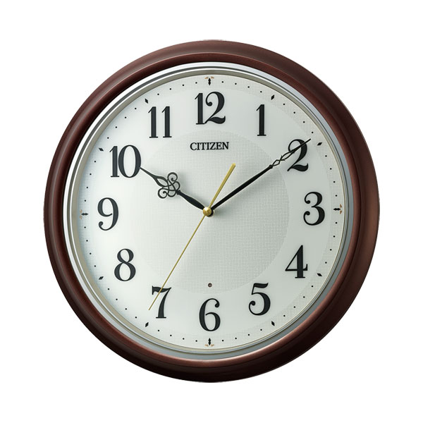 シチズン 電波時計 CITIZEN 暗くなると秒針を止める 壁掛け時計 8MY560-006 連続秒針 スイープ プラスチック枠 茶メタリック色光沢仕上げ 文字入れ対応有料