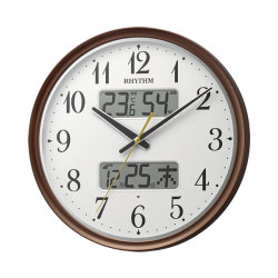 壁 掛け時計 ライト付 温度 湿度 カレンダー付 電波時計 8FYA04SR06 茶メタリック色 プラスチック枠 文字入れ対応有料 取り寄せ品
