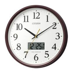 壁掛け時計 温度 湿度とカレンダー表示切替 電波時計 8FYA05-006 スイープ 茶メタリック色 リズム時計 RHYTHM 取り寄せ品