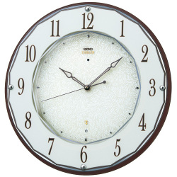 壁掛け時計 セイコー SEIKO 電波時計 暗くなると秒針を止め 音がしない 掛時計 木製 連続秒針 おしゃれ エンブレム HS524B 送料無料 取り寄せ品