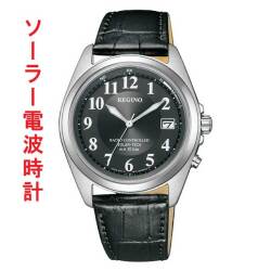 シチズン CITIZEN 10気圧防水 ソーラー電波時計 REGUNO 男性 メンズ 腕時計 オール数字 ブラック 黒系 文字板 カーフ 革バンド ベルト KS3-115-50 取り寄せ品