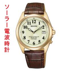 シチズン CITIZEN 10気圧防水 ソーラー電波時計 REGUNO 男性 メンズ 腕時計 オール数字 ウォームゴールド色めっき ブラウン 茶色系 カーフ 革バンド KS3-123-80 取り寄せ品