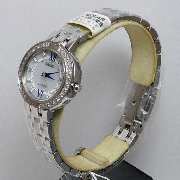 セイコー エクセリーヌ ソーラー 美品 10Pダイヤモンド 上がり 
