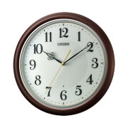 シチズン 電波時計 CITIZEN 暗くなると秒針を止める 壁掛け時計 8MY560-006 連続秒針 スイープ プラスチック枠 茶メタリック色光沢仕上げ 文字入れ対応有料