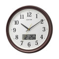 壁 掛け時計 温度 湿度 カレンダー 切換 電波時計 直径325mm 8FYA02SR06 リズム RHYTHM 連続秒針 スイープ 茶色 プラスチック枠 文字入れ不可 リズム株式会社はシチズンブランド時計の製造販売メーカー 取り寄せ品