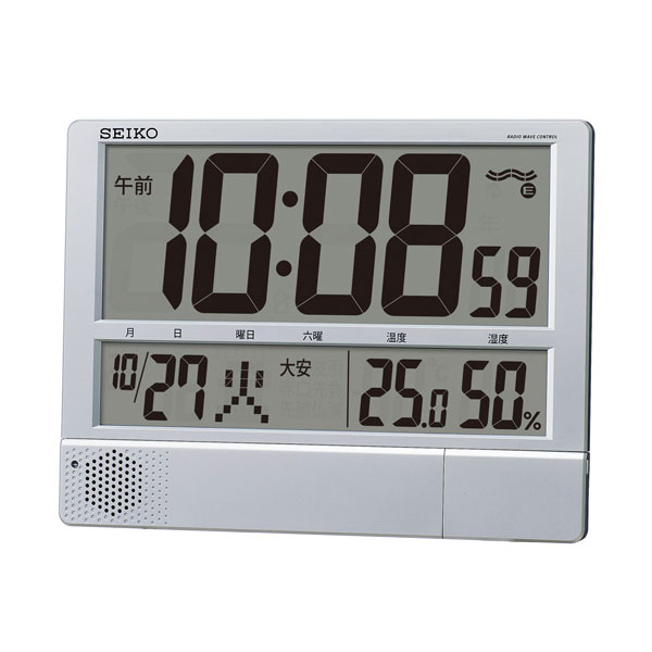 チャイム メロディを任意の時刻にセット SQ434S セイコー SEIKO 温度湿度表示つき置き掛け兼用デジタル電波時計　名入れ・文字書き、有料　取り寄せ品