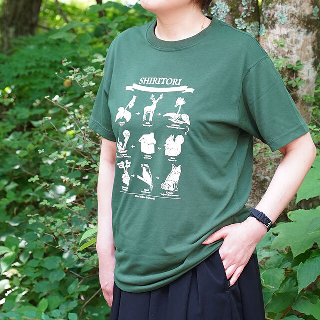 BROOKLYN Tシャツ 緑色 半袖 八ヶ岳倶楽部オリジナル Tシャツ しりとり柄 カーキグリーン