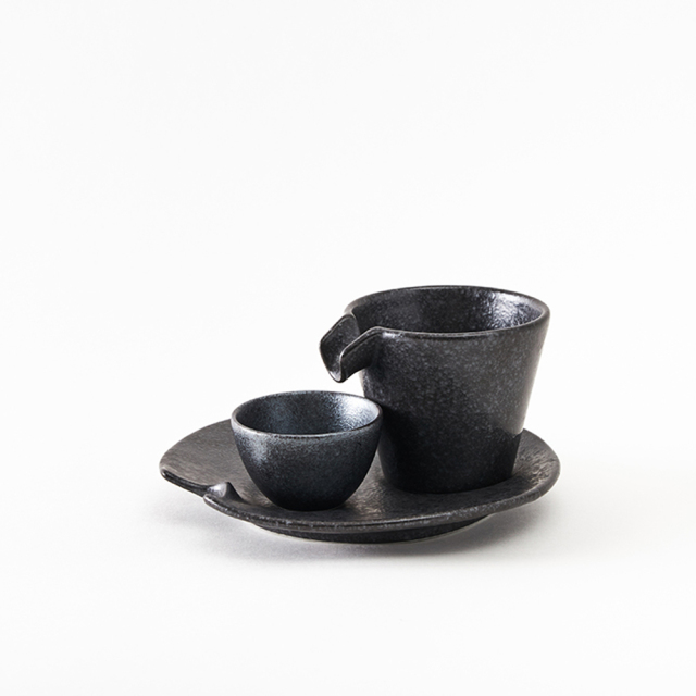 鉄黒流酒冷 酒器 盃 受皿 セット
