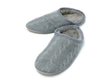 ムートン アラン編みルームシューズ グレー