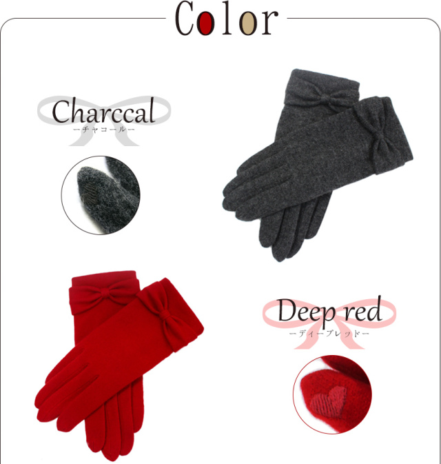 《メール便OK》カシミヤ100%リボングローブ　グローブ 手袋 レディース 防寒 カシミヤ リボン 日本製 スマホ対応 五本指《ギフト対応OK》