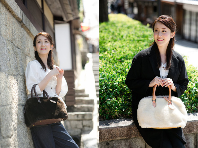 ラ・ジョア(La joie) ムートンボストンバッグ 日本製 【アイボリー