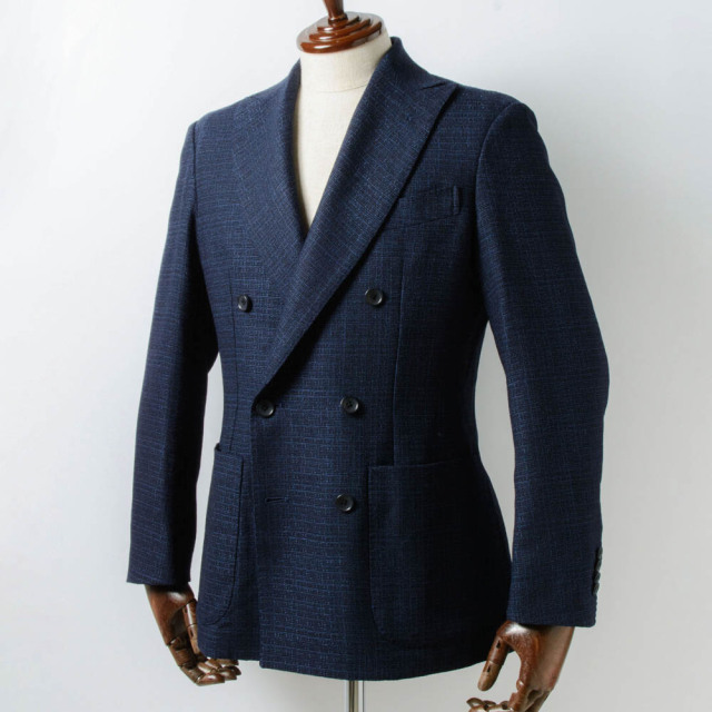 Double breasted jacket 【ABMG14-21】 Italian Fabric Navy Linen mix