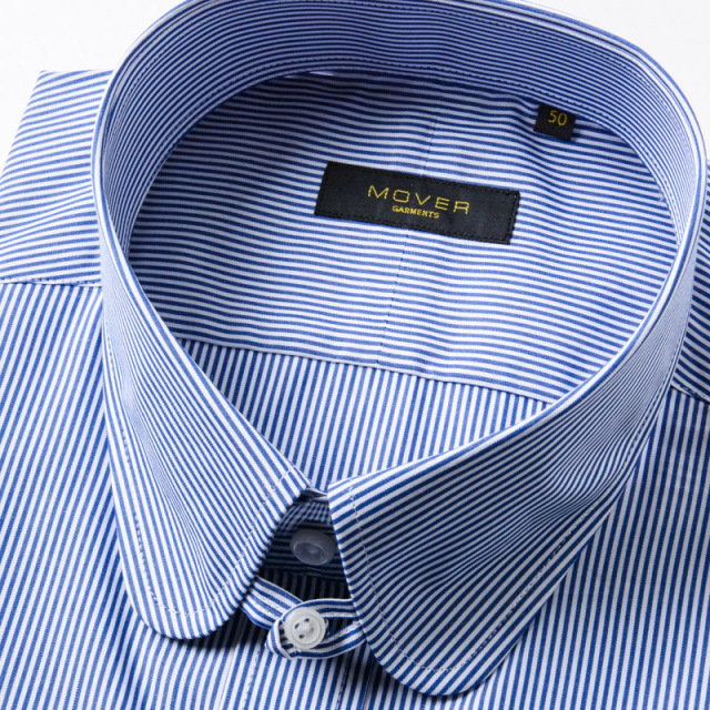 ラウンドタブカラーシャツブルーピンストライプ
