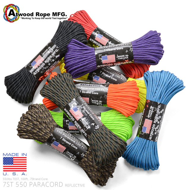 ATWOOD ROPE MFG. 7Strand 550Lbs パラコード 100FT REFLECTIVE【T】