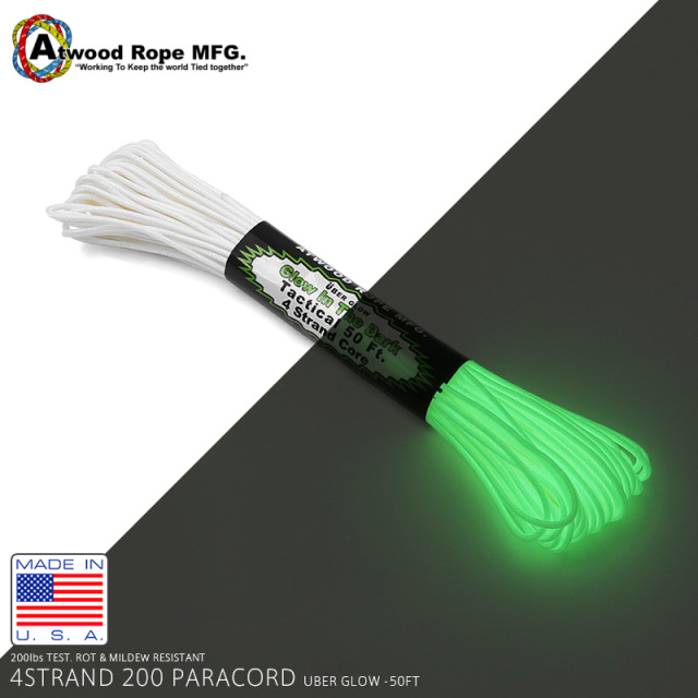 ATWOOD ROPE MFG. 4Strand 200Lbs 50FT UBER GLOW パラコード【T】