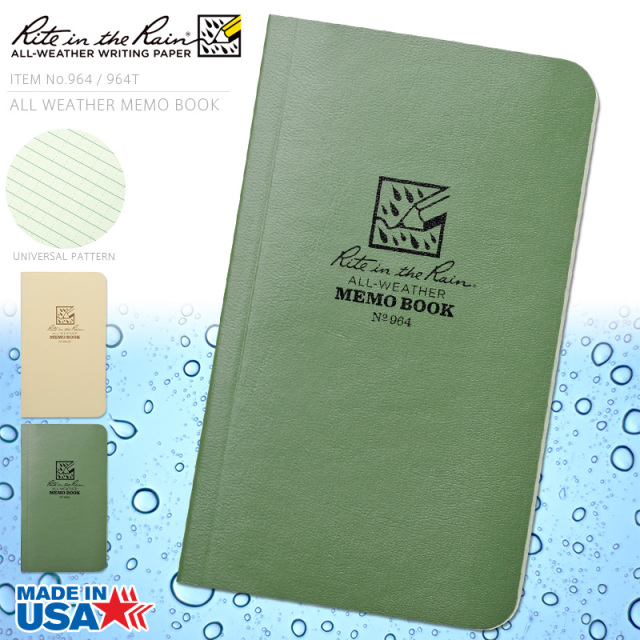 Rite In the Rain ライトインザレイン 米軍使用 ALL WEATHER MEMOBOOK 防水タクティカルメモブック（964,964T）