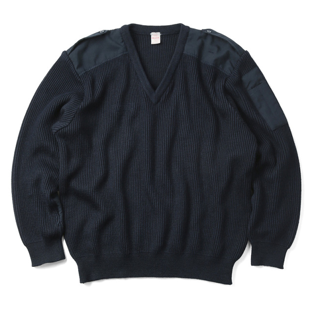 実物 USED フランス軍 AIR FORCE Vネック コマンドセーター ネイビー