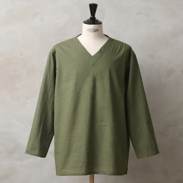 実物 新品 デッドストック ロシア軍 80s Vネック スリーピングシャツ OLIVE