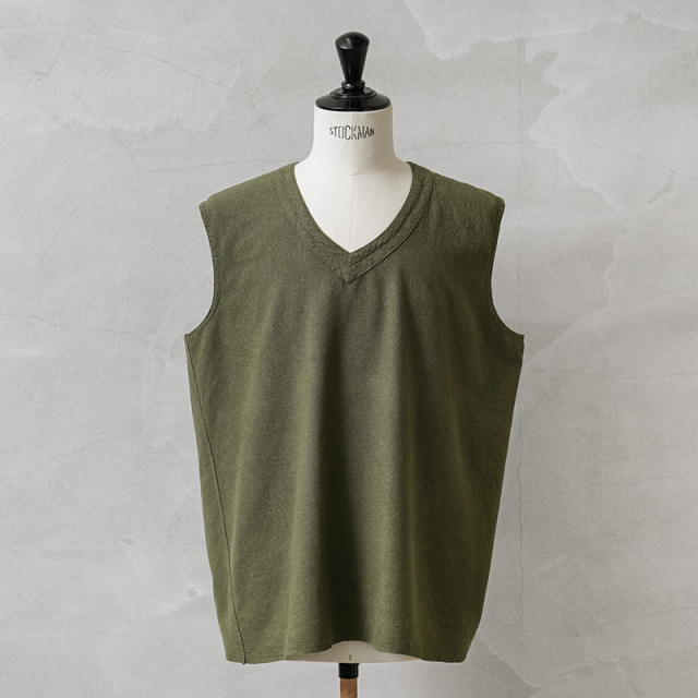 実物 新品 デッドストック フランス軍 リネンベスト OLIVE染め