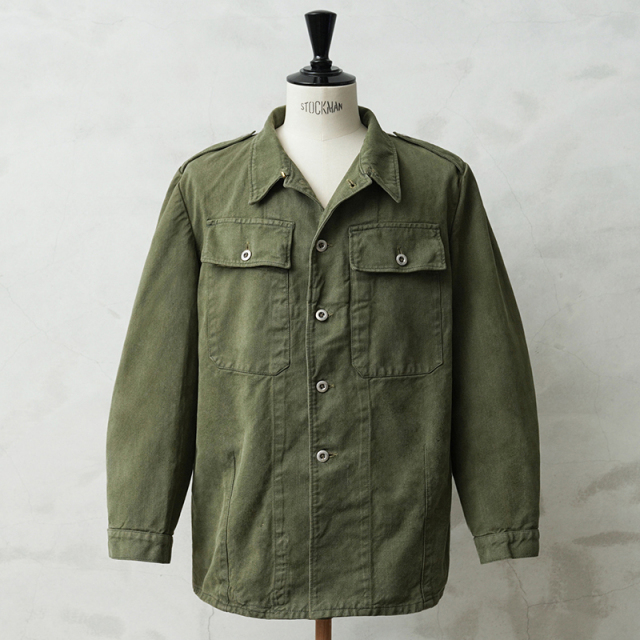 実物 USED スイス軍 前期型 デニム ワークジャケット OLIVE染め