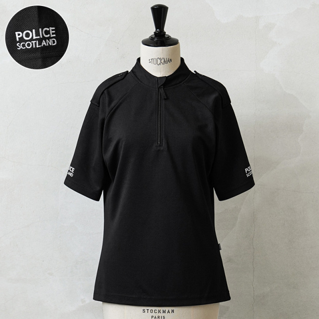 実物 USED イギリス警察 レディース クールマックス BLACK POLICE ショートスリーブ ハーフジップ シャツ 刺繍あり【#4】