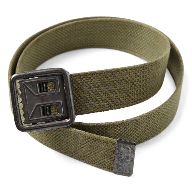 実物 USED フランス軍 オープンバックル キャンバスベルト KHAKI