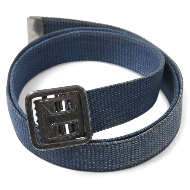 実物 USED フランス軍 オープンバックル キャンバスベルト NAVY