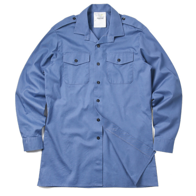実物 USED イギリス軍 FR ワーキングドレスシャツ BLUE