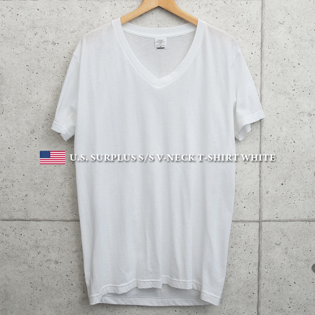実物 新品 米軍 Vネック 半袖Tシャツ WHITE MADE IN USA