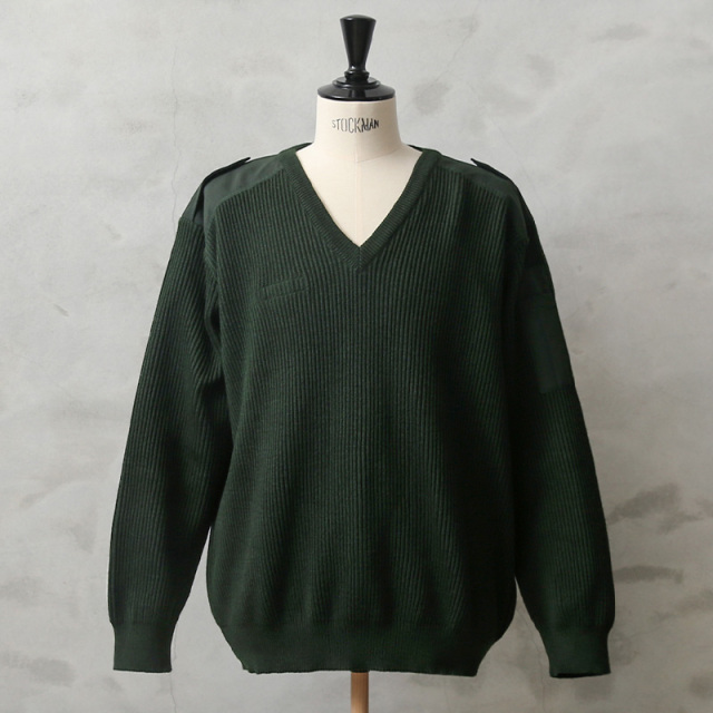 実物 新品 デッドストック フランス軍 Vネック コマンドセーター ダークグリーン