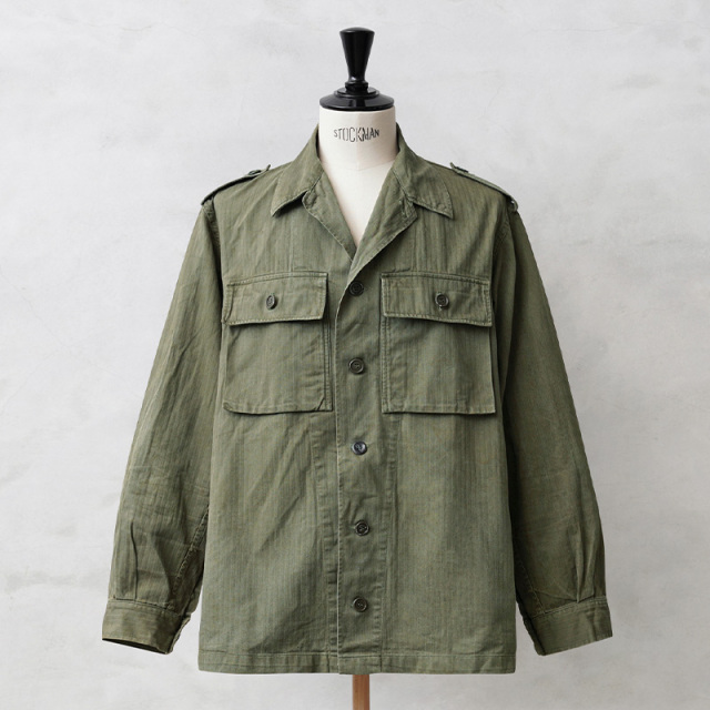 実物 USED オランダ軍 HBT（ヘリンボーンツイル）フィールド シャツ ジャケット ボタン袖