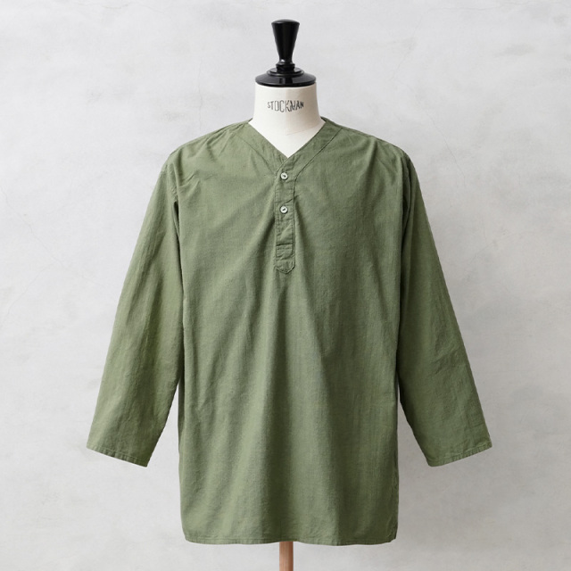 実物 新品 デッドストック ロシア軍 80s ヘンリーネック スリーピングシャツ OD染め