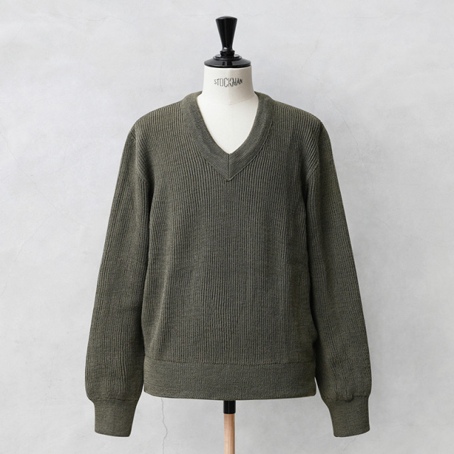 希少サイズ 実物 新品 デッドストック フランス軍 クロロファイバーウール Vネックセーター オリーブ