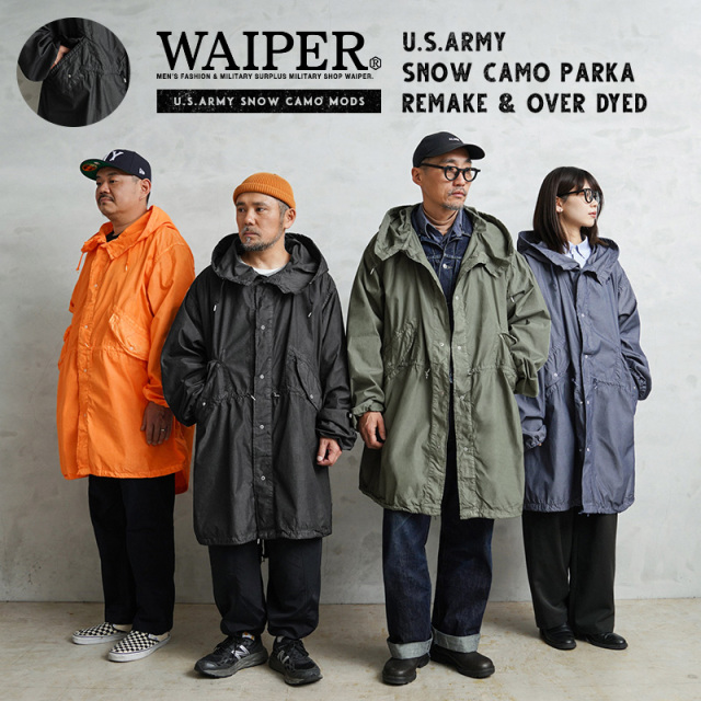 WAIPER.inc 実物 新品 デッドストック 米軍 リメイク スノーカモ モッズコート コットン／ナイロン ポケット付き OVER DYED