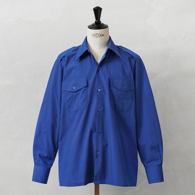 実物 新品 デッドストック フランス軍 ロングスリーブ PIN OX オフィサーシャツ ROYAL BLUE