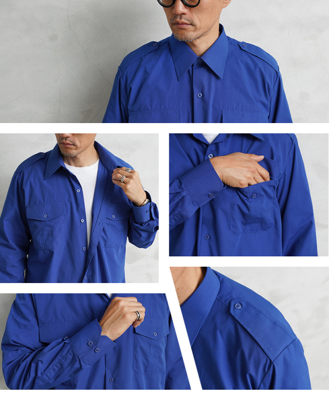 ミリタリー 卸売 仕入れ 問屋 実物 新品 デッドストック フランス軍 ロングスリーブ PIN OX オフィサーシャツ ROYAL BLUE