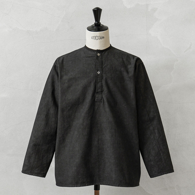 実物 新品 デッドストック ロシア軍 70s ヘンリーネック スリーピングシャツ UNEVEN DYEING BLACK染め