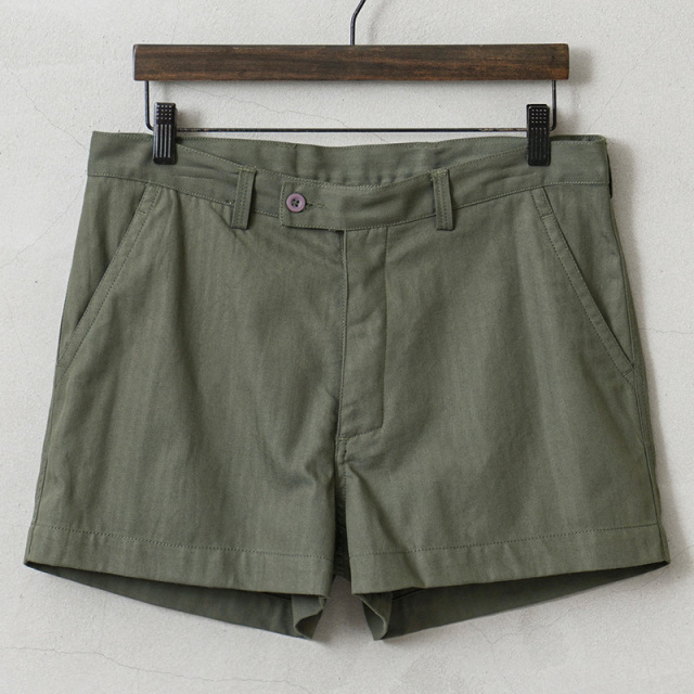 実物 新品 デッドストック フランス軍 HBT（ヘリンボーンツイル）ショーツ オリーブ / GAOショーツ
