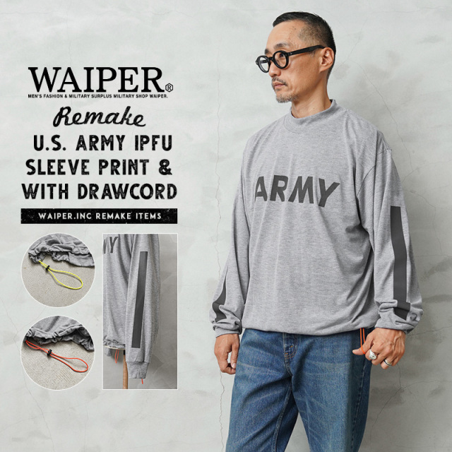 WAIPER.inc 実物 新品 デッドストック 米軍 リメイク IPFU ARMY ロングスリーブTシャツ リフレクターライン & ネオンドローコード【T】