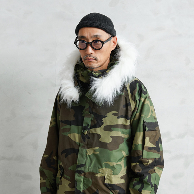 実物 新品 デッドストック 米軍 ECWCSパーカー用 フードファーウッドランド迷彩