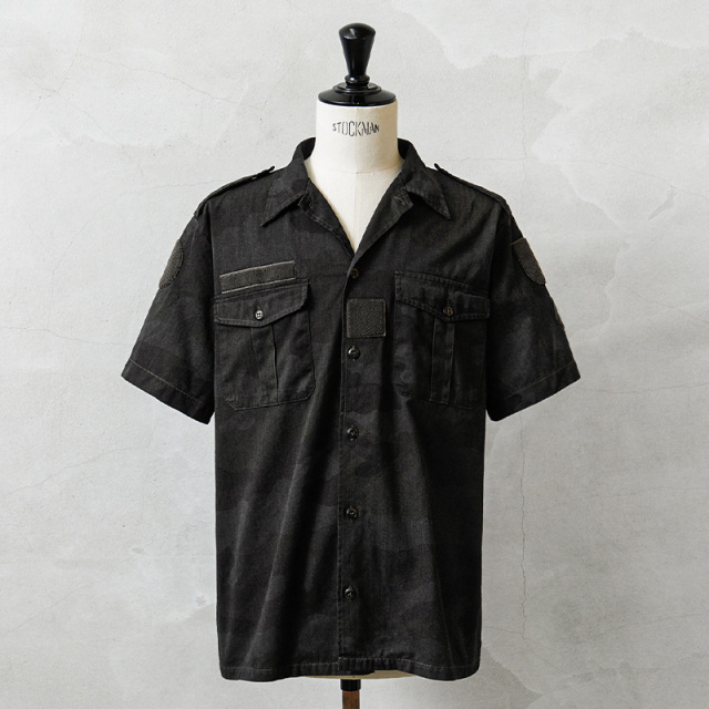 実物 USED フランス軍 HBT チャドシャツ CCEカモ BLACK染め / 半袖