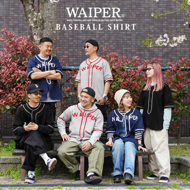 waiper.inkベースボールシャツ Mサイズ グレー/レッド ミリタリー 卸売 仕入れ 問屋 BASEBALL SHIRT ベースボール