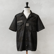 実物 USED フランス軍 チャドシャツ 半袖 デザートカモ BLACK染め